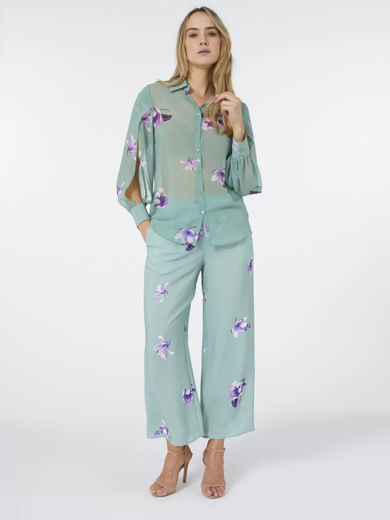 Online Elena Mirò Pantalon Cropped Imprime Green Water