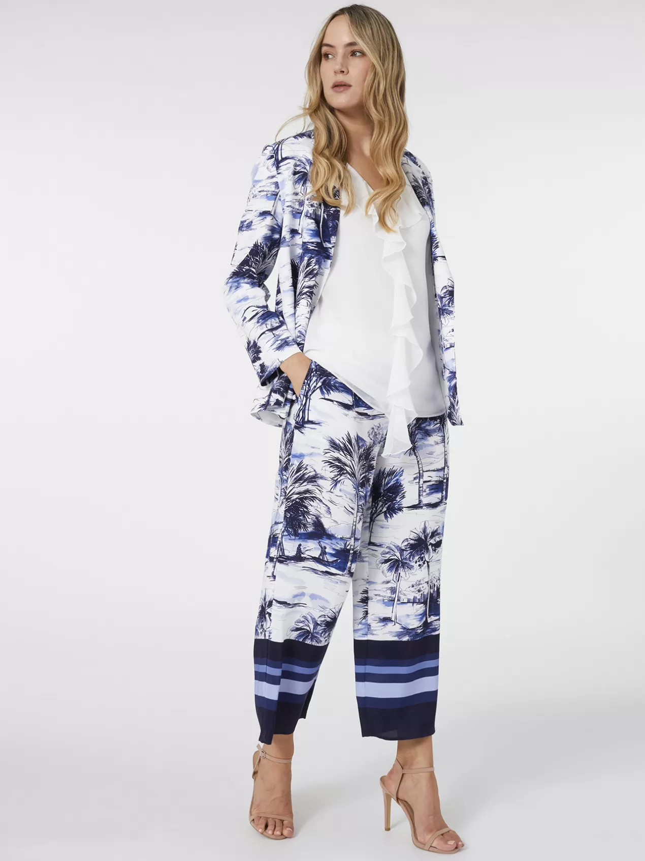 Online Elena Mirò Pantalon Cropped Imprime Bleu