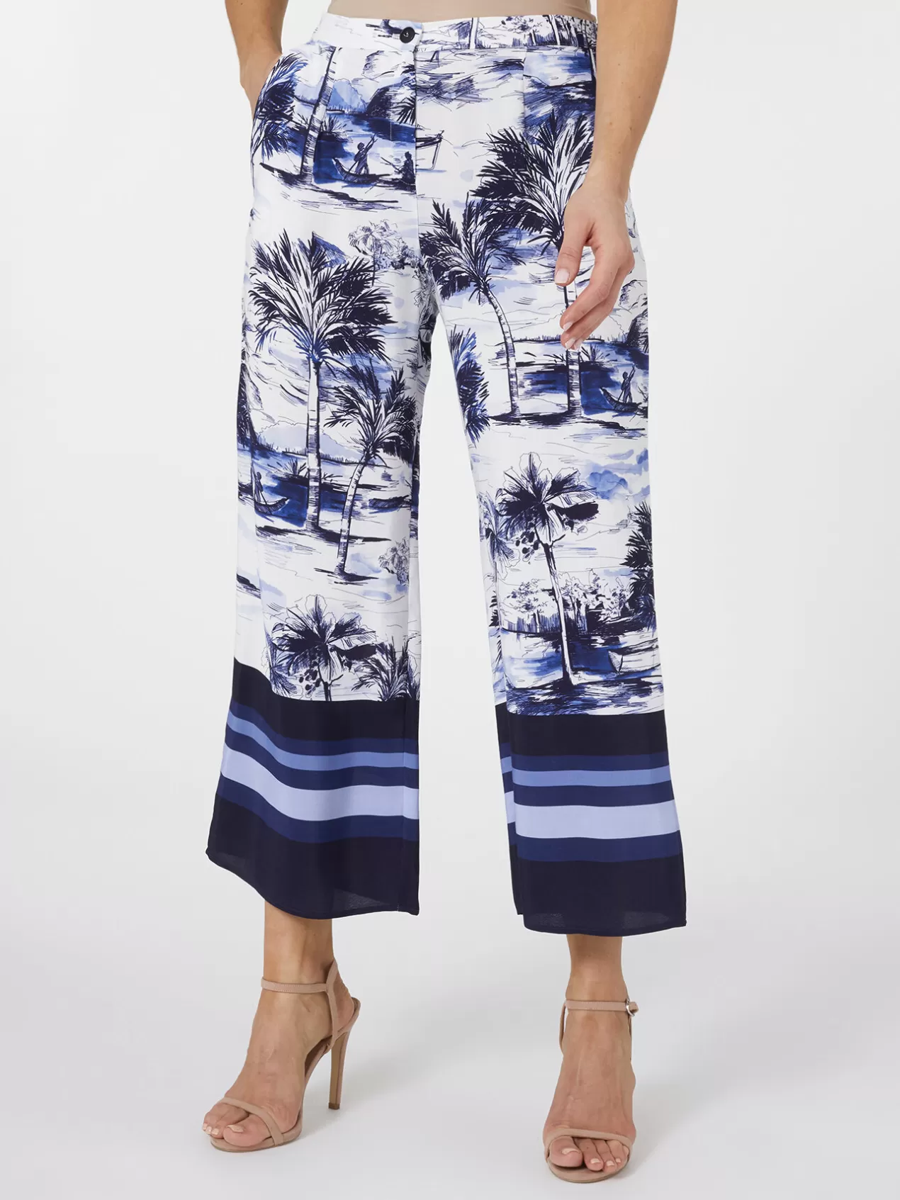 Online Elena Mirò Pantalon Cropped Imprime Bleu
