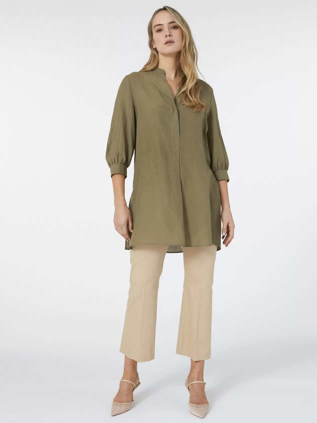 Fashion Elena Mirò Pantalon Cropped Kick Flare Beige