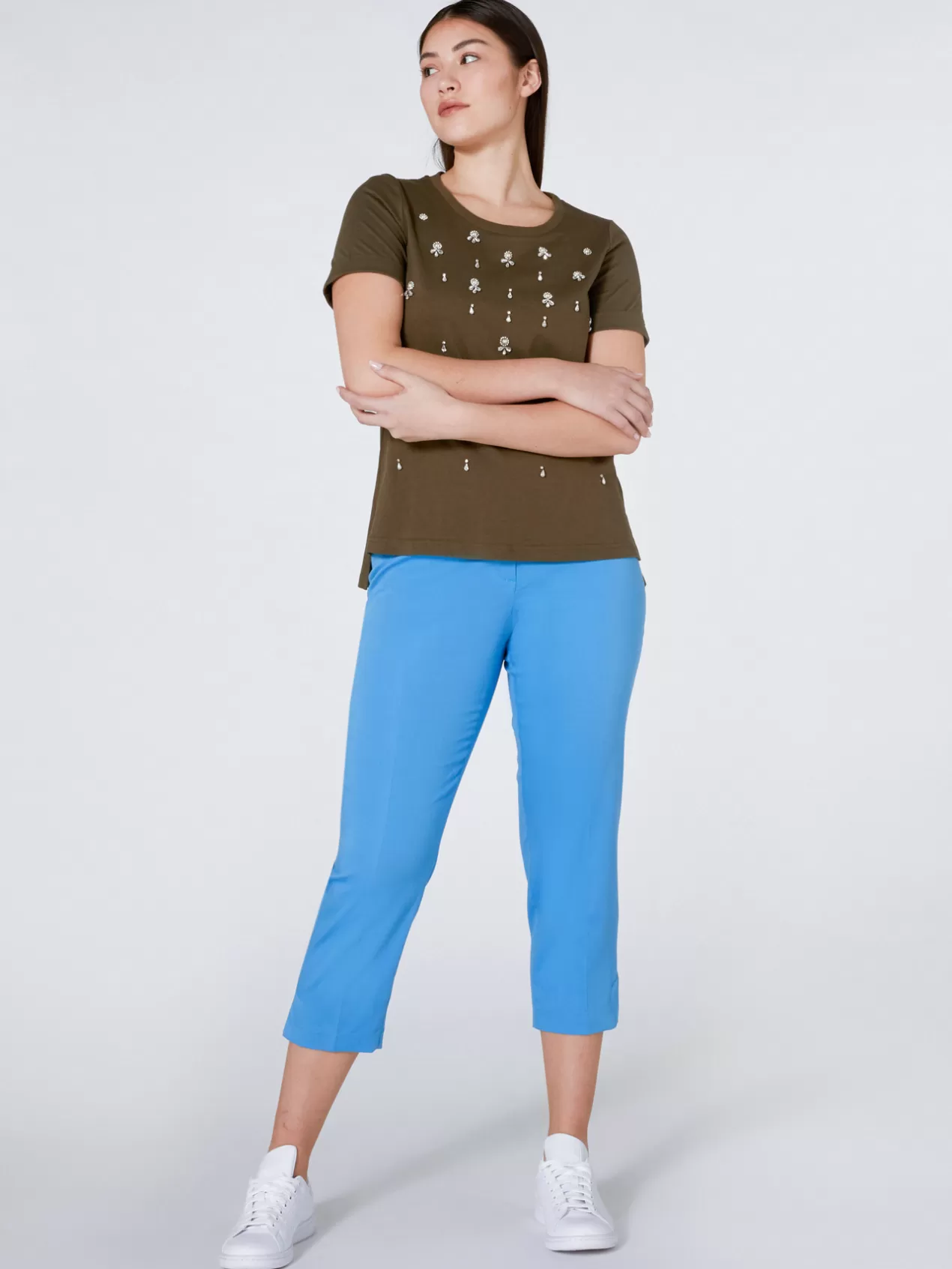 Discount Elena Mirò Pantalon Cropped Slim Light - Blue