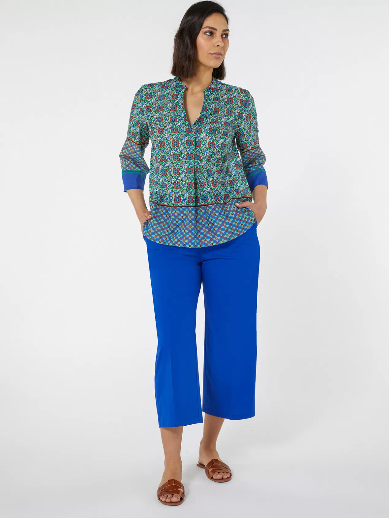 Best Elena Mirò Pantalon Droit Cropped Bleuet