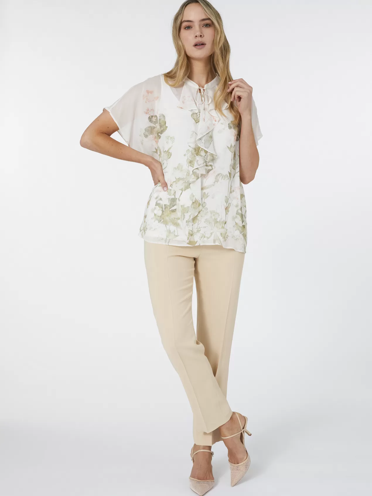 Online Elena Mirò Pantalon Droit En Cady Stretch Beige
