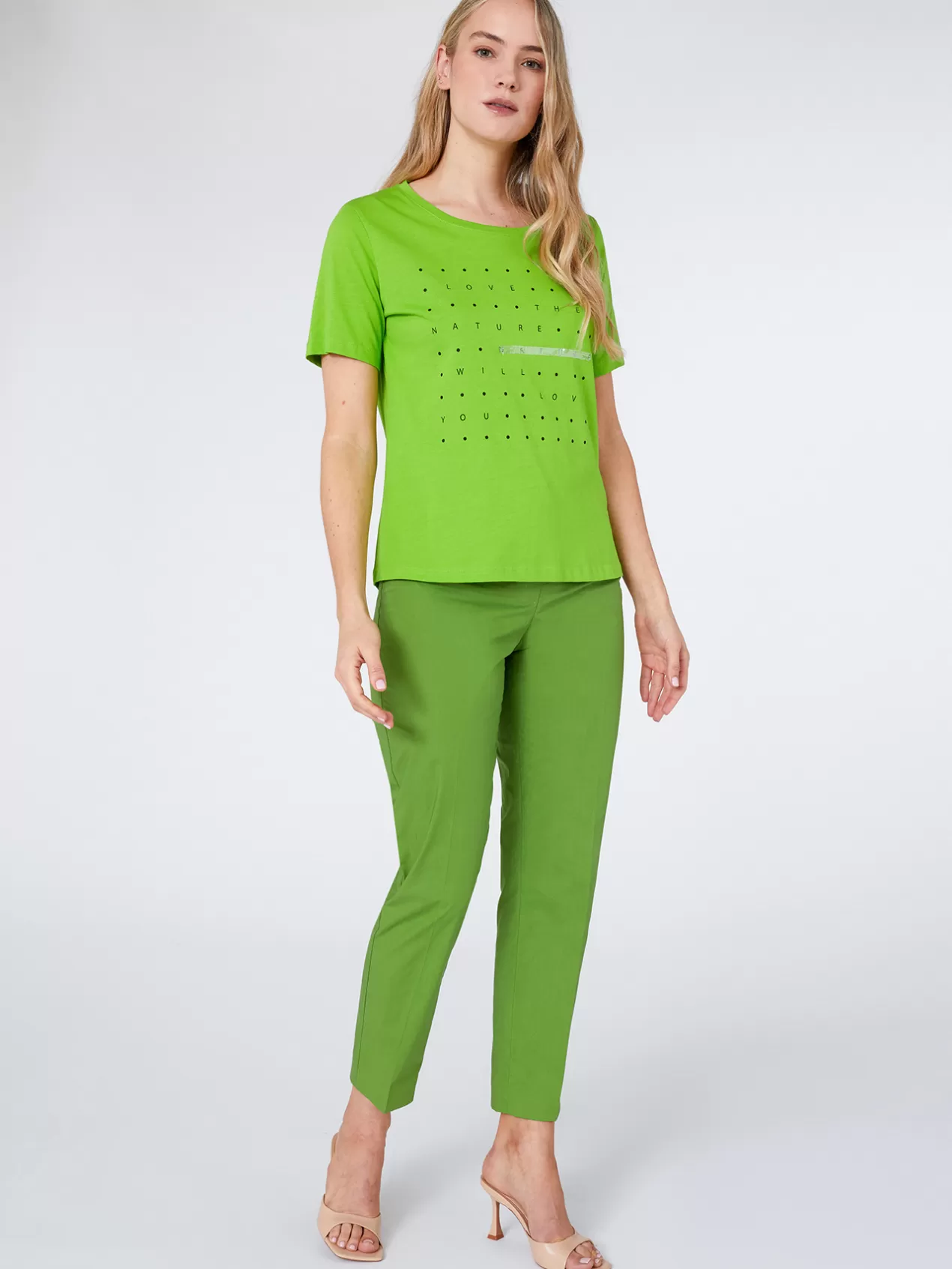 Clearance Elena Mirò Pantalon Droit En Coton Stretch Vert