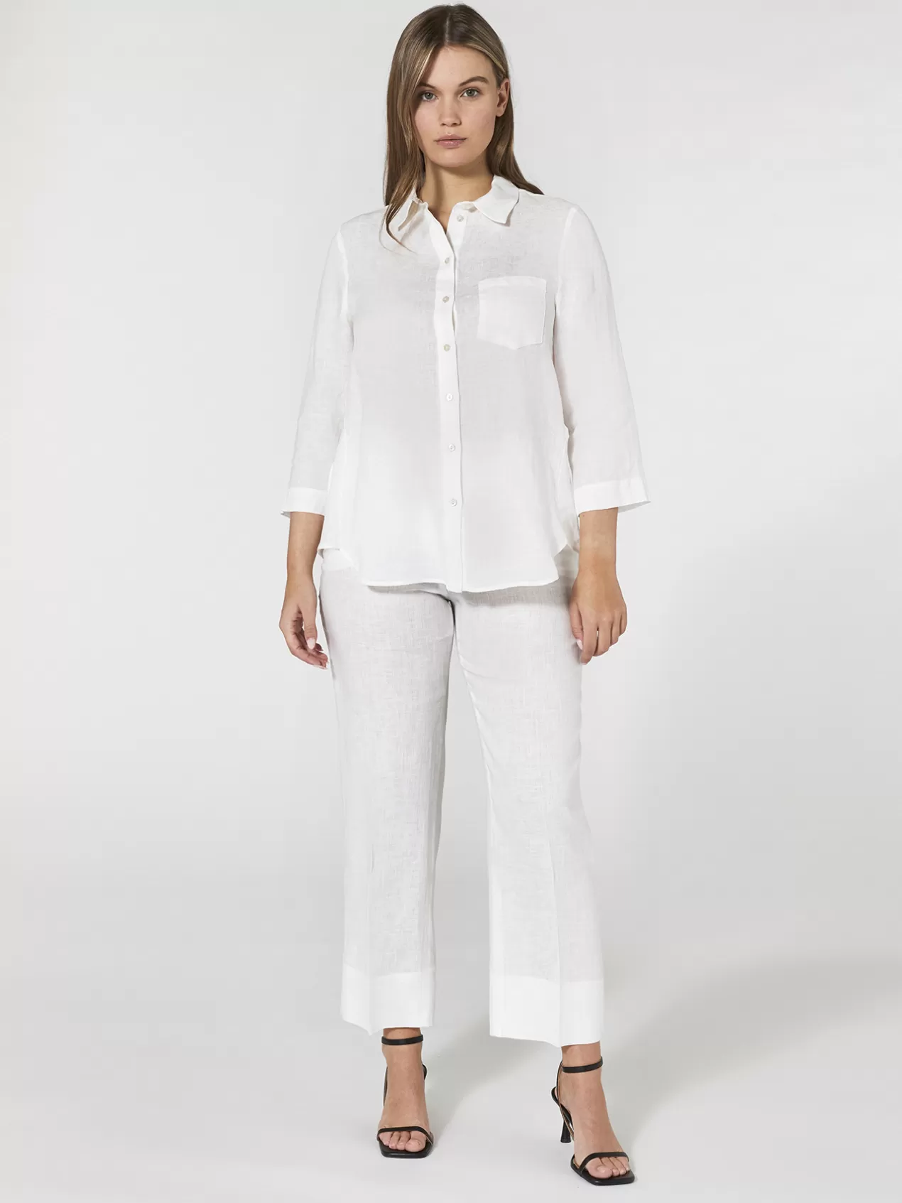 Shop Elena Mirò Pantalon Droit En Lin Blanc