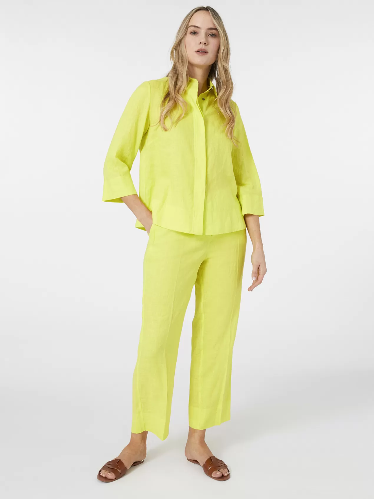 Outlet Elena Mirò Pantalon Droit En Lin Jaune