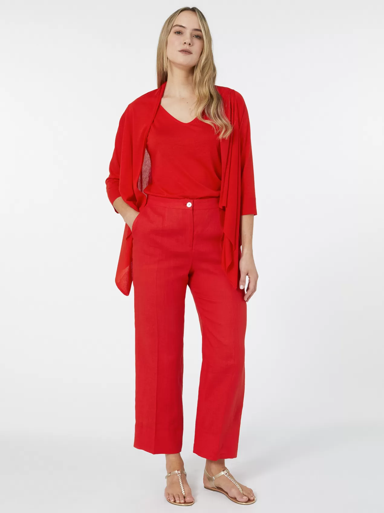 Sale Elena Mirò Pantalon Droit En Lin Rouge