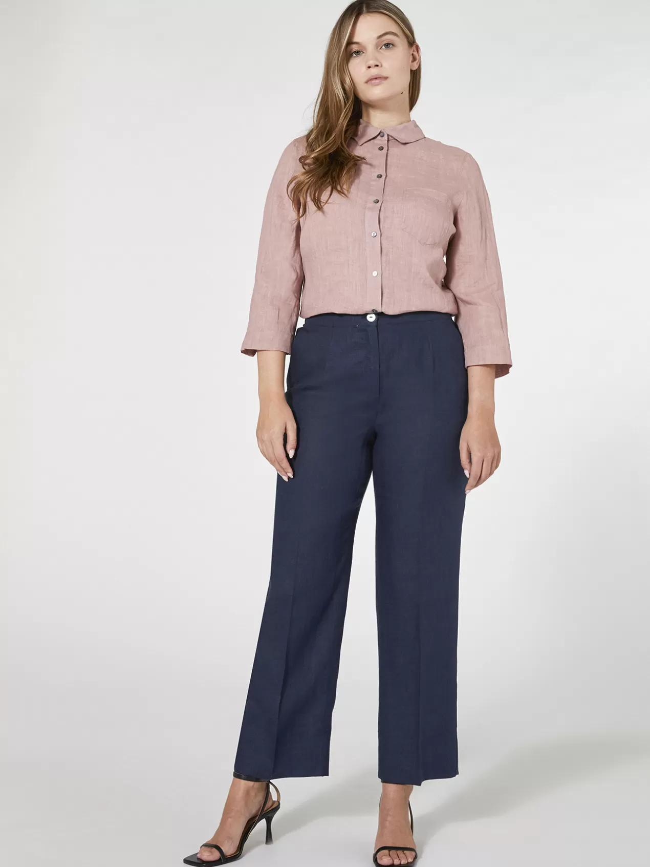 Fashion Elena Mirò Pantalon Droit En Lin Bleu