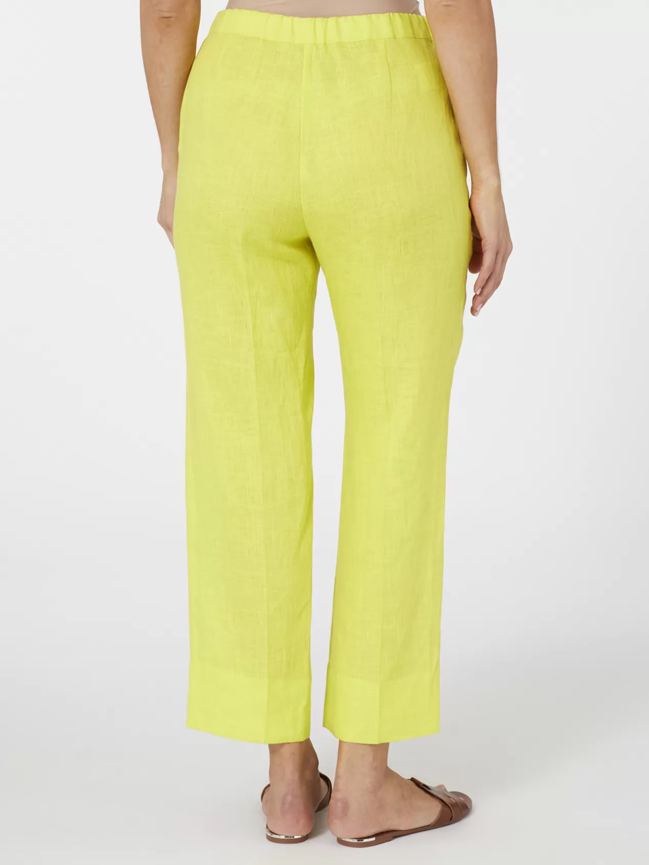Outlet Elena Mirò Pantalon Droit En Lin Jaune
