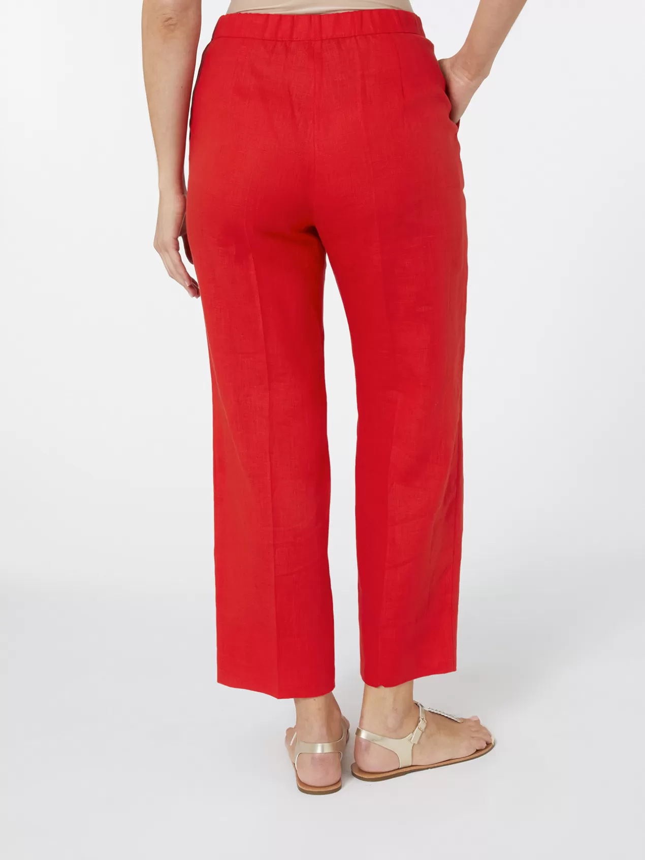 Sale Elena Mirò Pantalon Droit En Lin Rouge