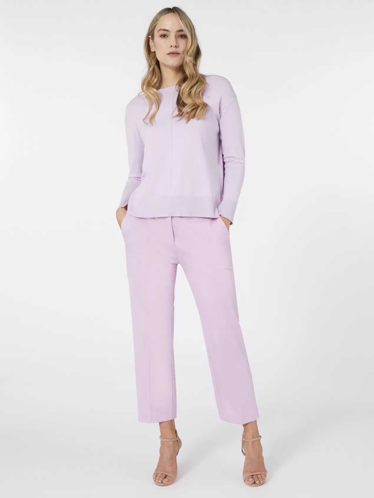 Sale Elena Mirò Pantalon Droit En Point Tissu Violet
