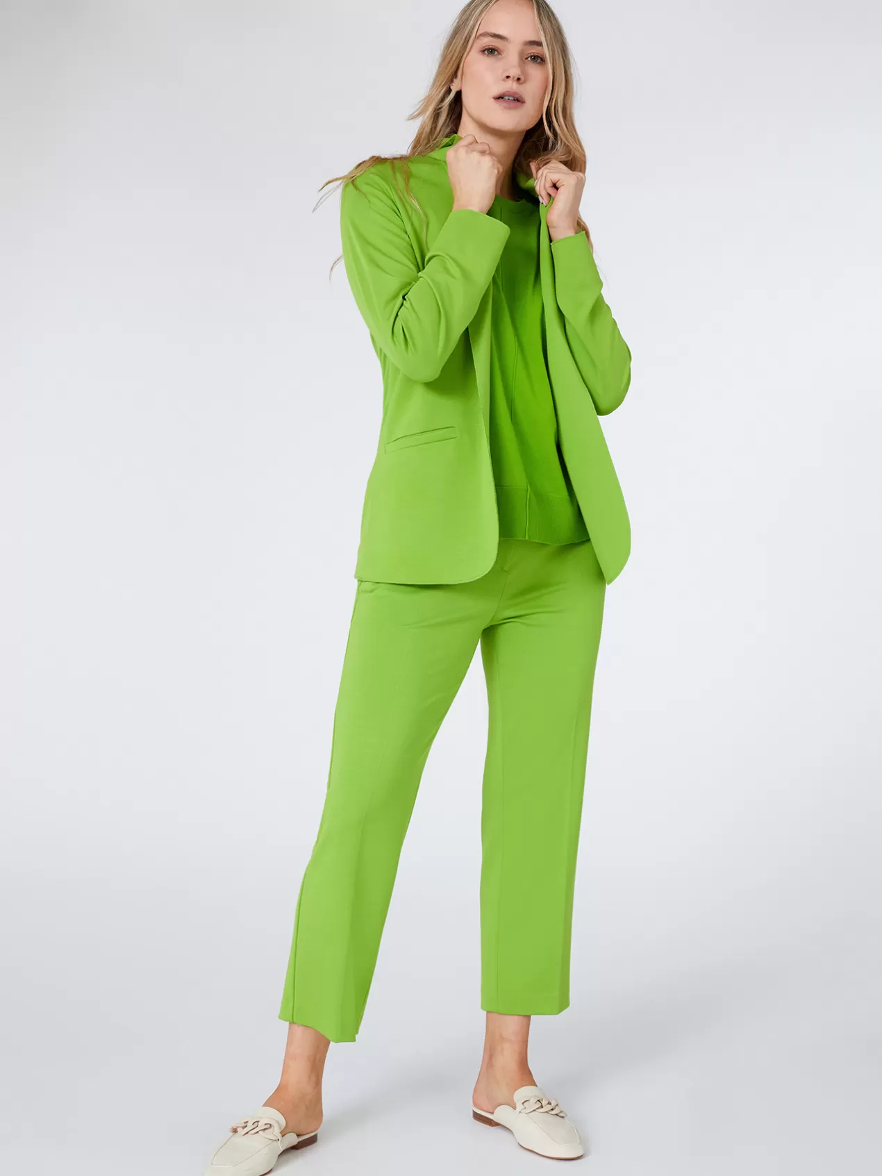 Flash Sale Elena Mirò Pantalon Droit En Point Tissu Vert