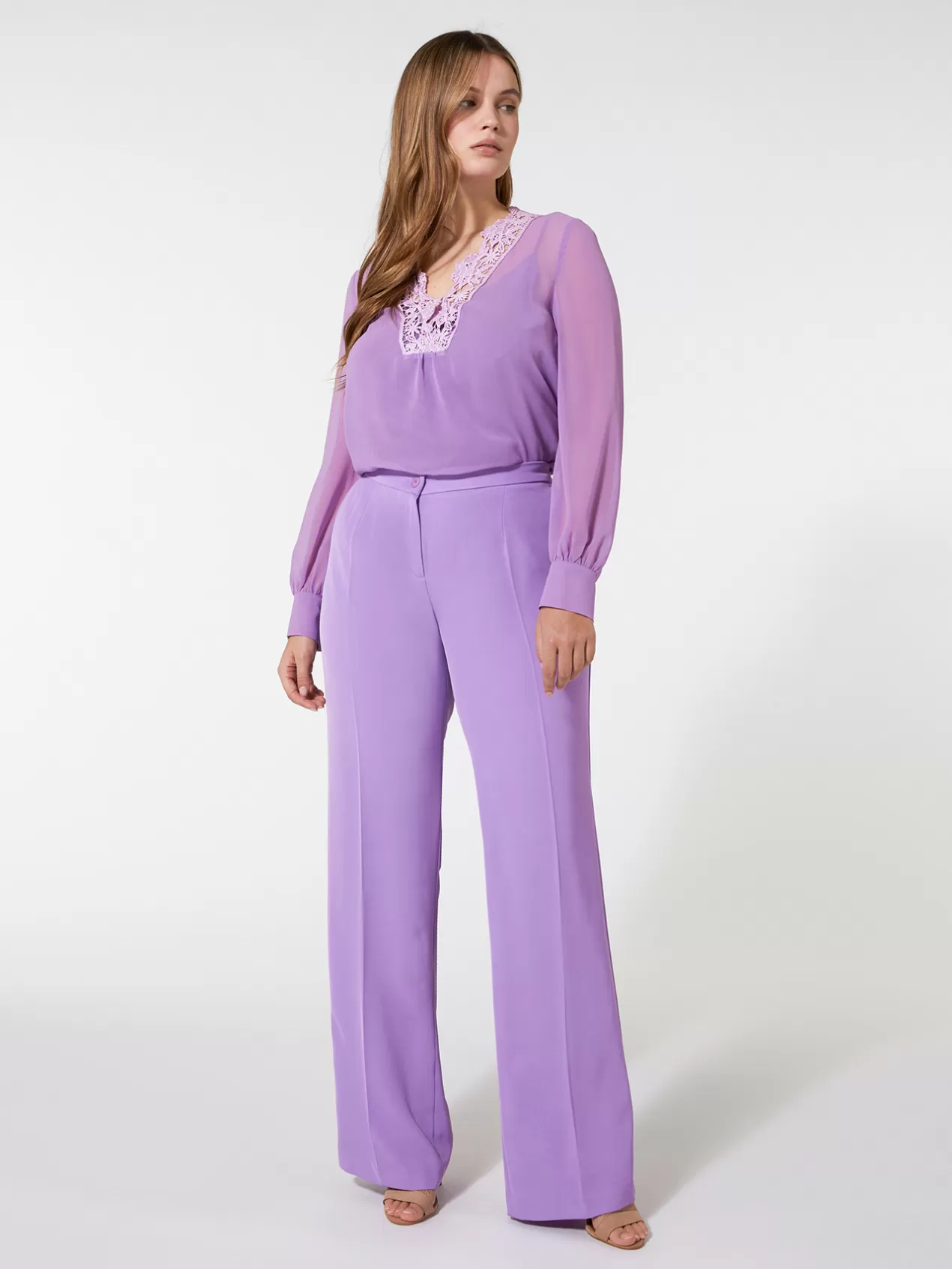 Best Elena Mirò Pantalon Droit En Tissu Fluide Violet