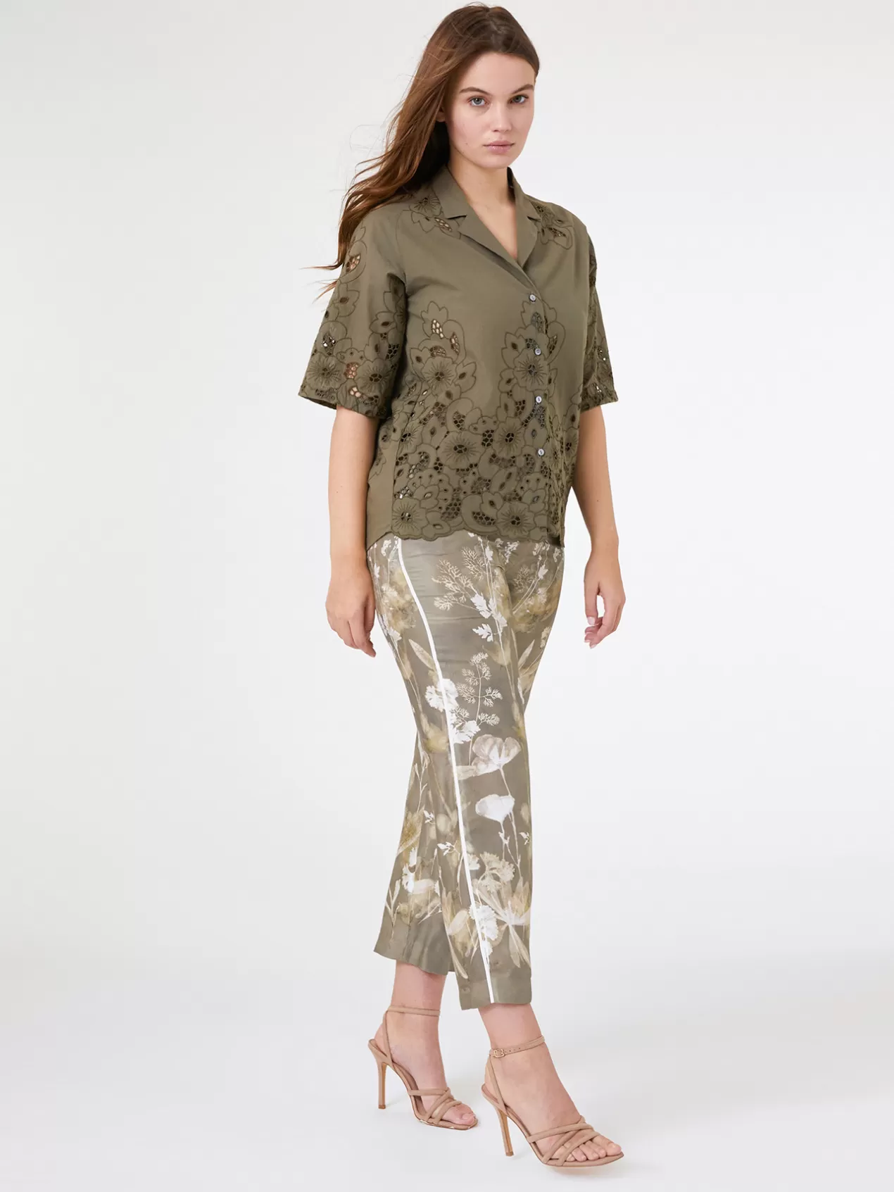 New Elena Mirò Pantalon Droit Imprime Vert
