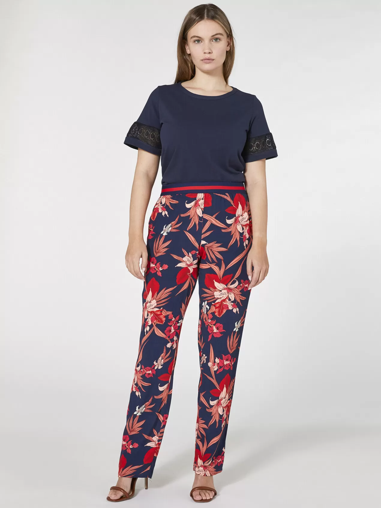 Discount Elena Mirò Pantalon Droit Imprime Bleu