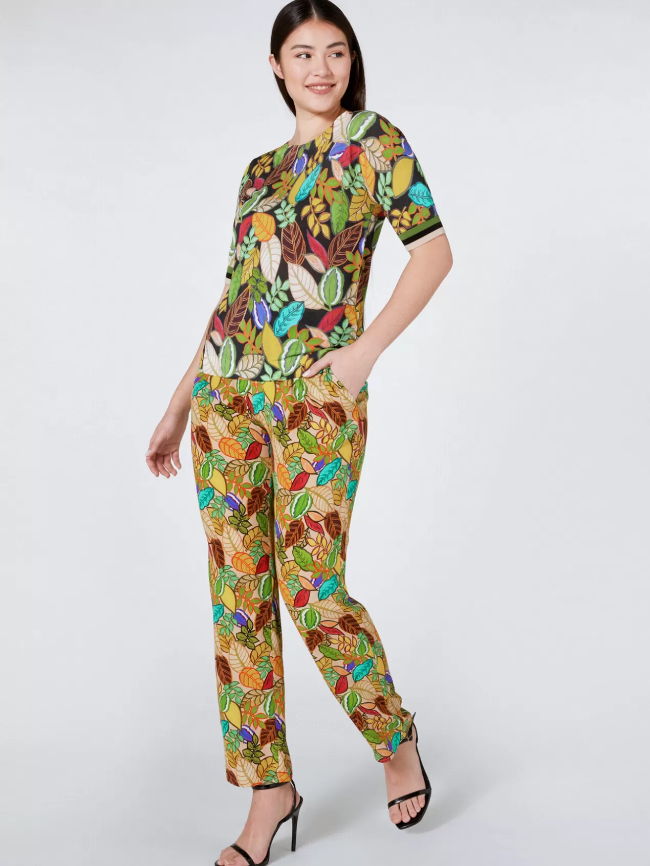Discount Elena Mirò Pantalon Droit Imprime Beige