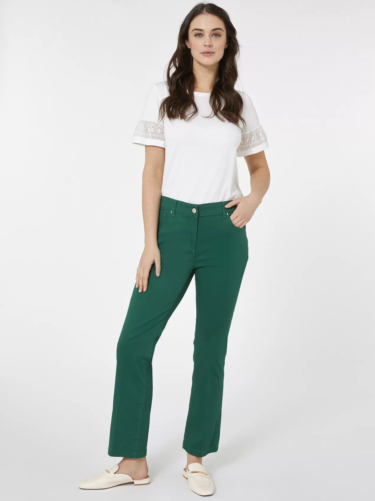 Clearance Elena Mirò Pantalon En Drill Stretch Vert