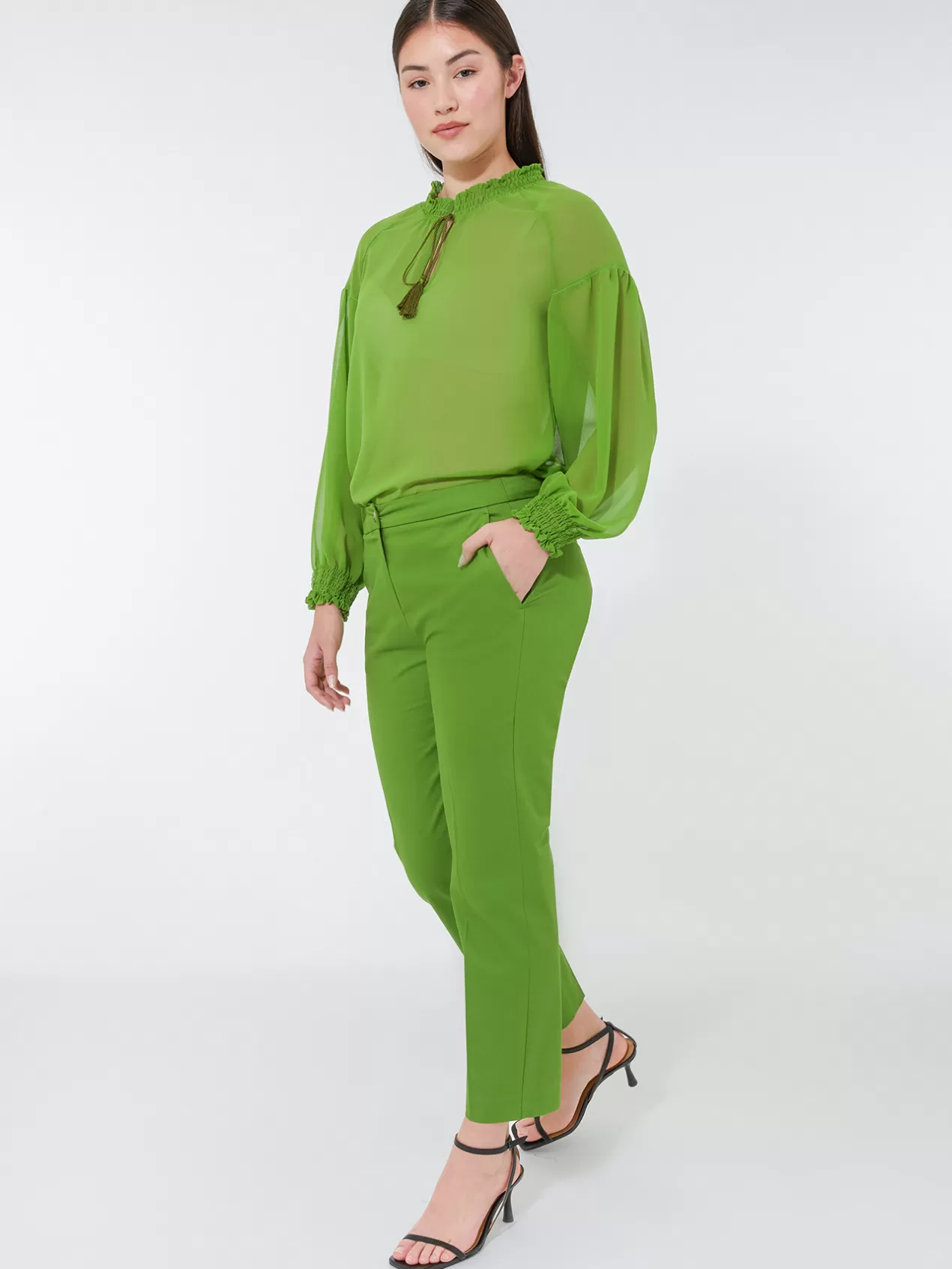 Online Elena Mirò Pantalon En Gabardine Stretch Vert