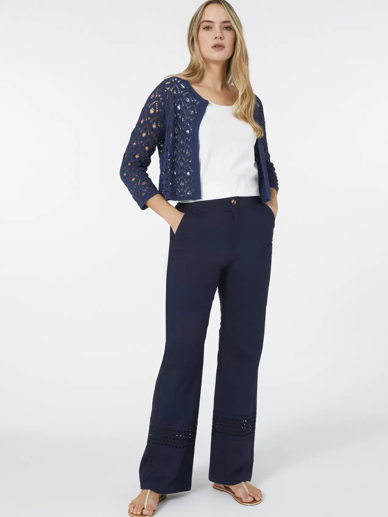 Online Elena Mirò Pantalon Evase Avec Insert En Dentelle Bleu
