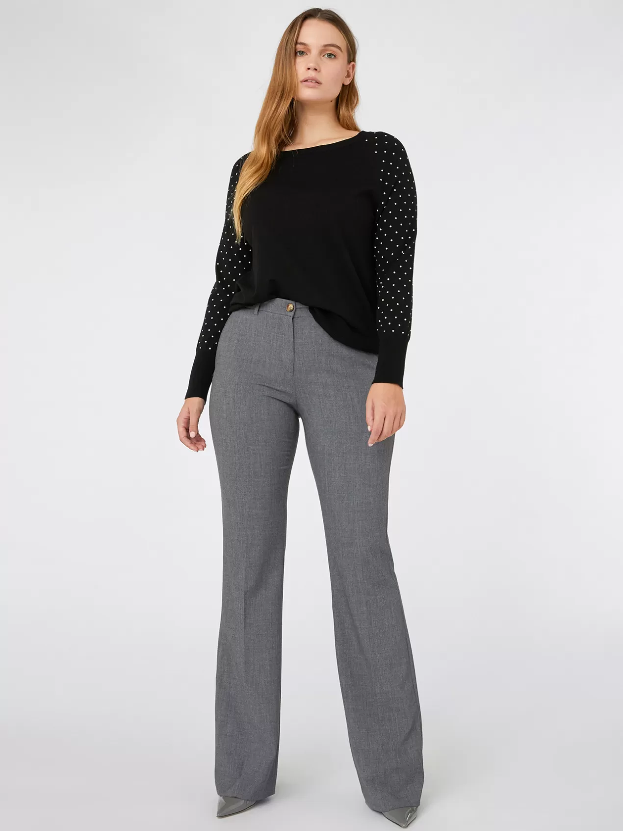 Best Elena Mirò Pantalon Flare En Tissu Peigne Gris