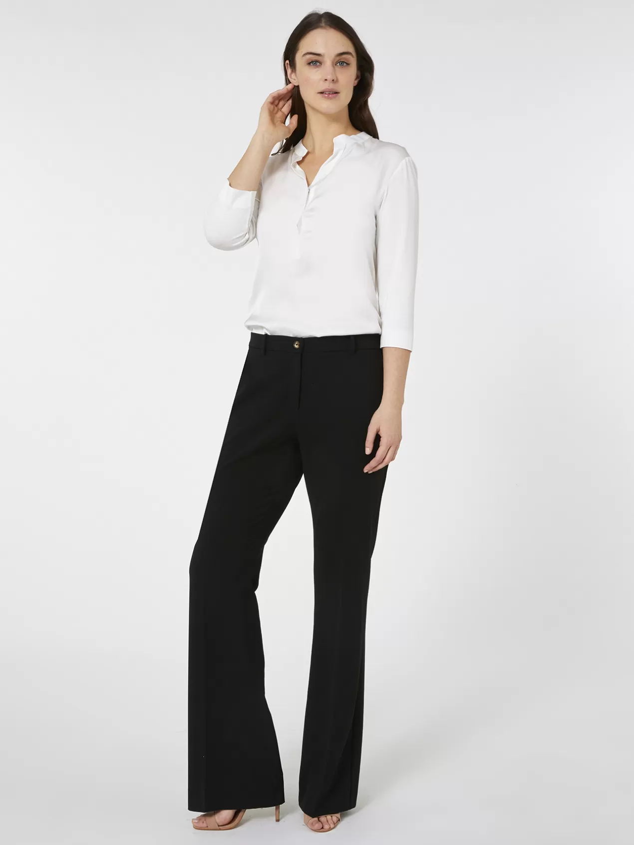 Fashion Elena Mirò Pantalon Flare En Tissu Peigne Noir