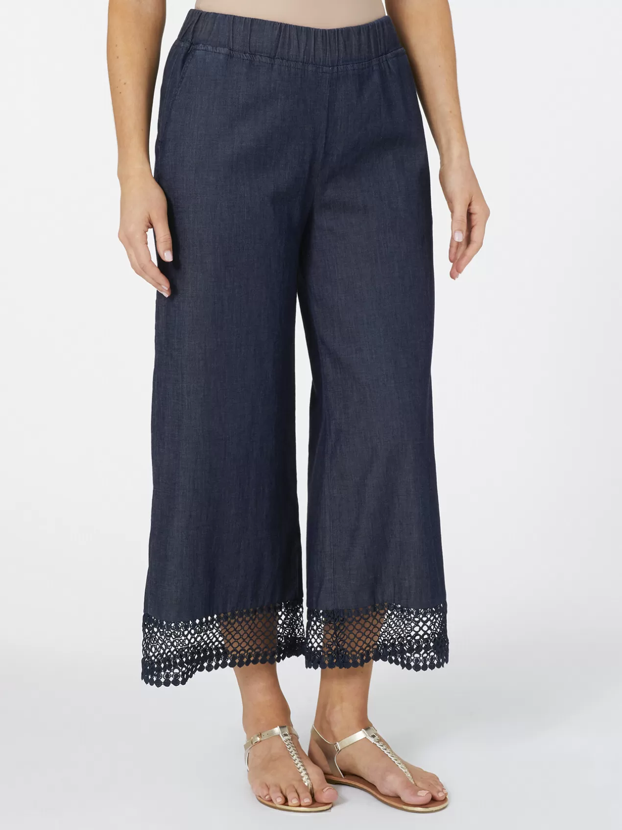 Best Elena Mirò Pantalon Large En Chambray Bleu