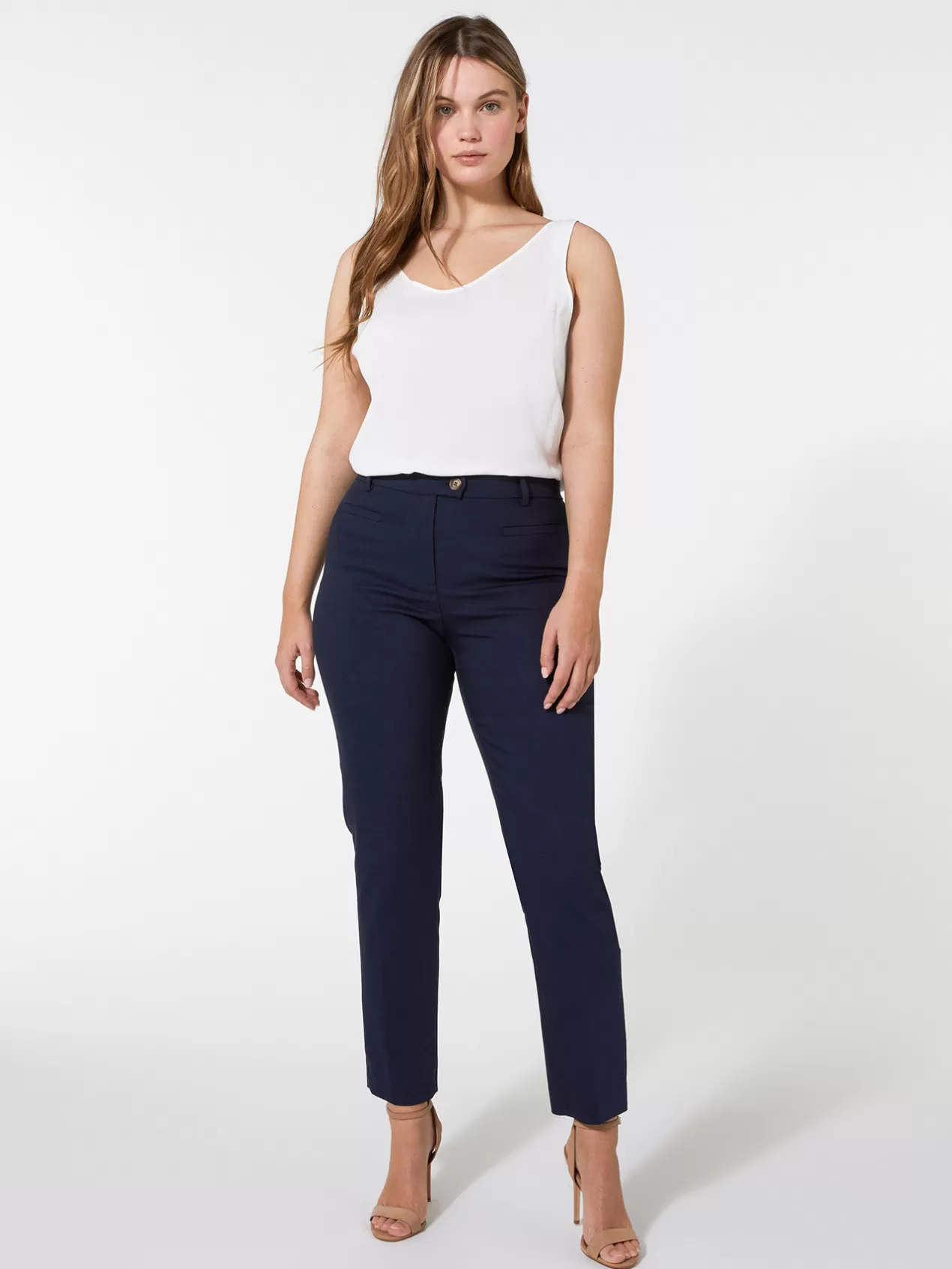 Fashion Elena Mirò Pantalon Slim En Coton Compact Bleu