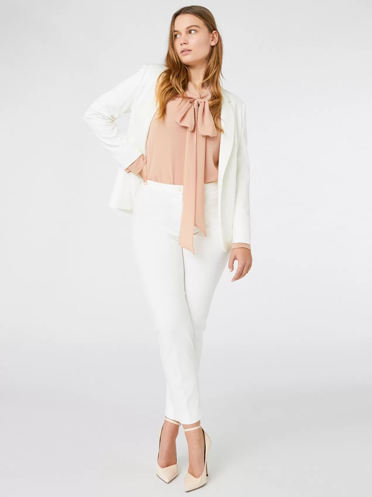 New Elena Mirò Pantalon Slim En Maille Milano Blanc