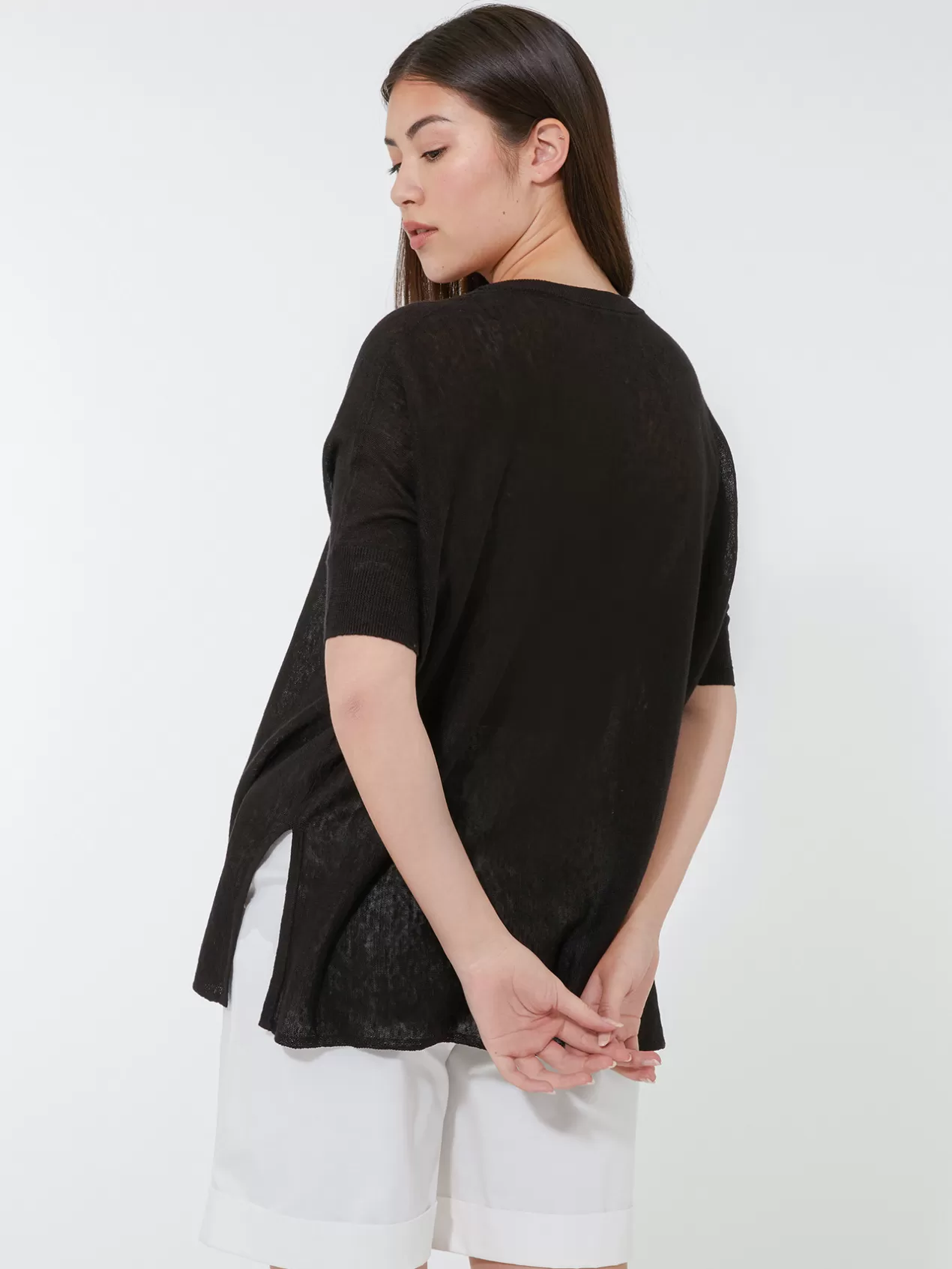 Sale Elena Mirò Pull A Col En V En Pur Lin Noir