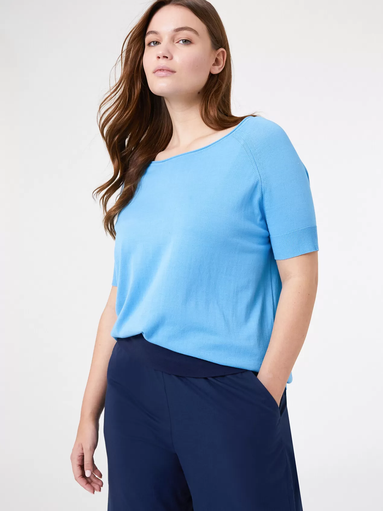 Online Elena Mirò Pull A Manches Courtes De Couleur Unie Light - Blue