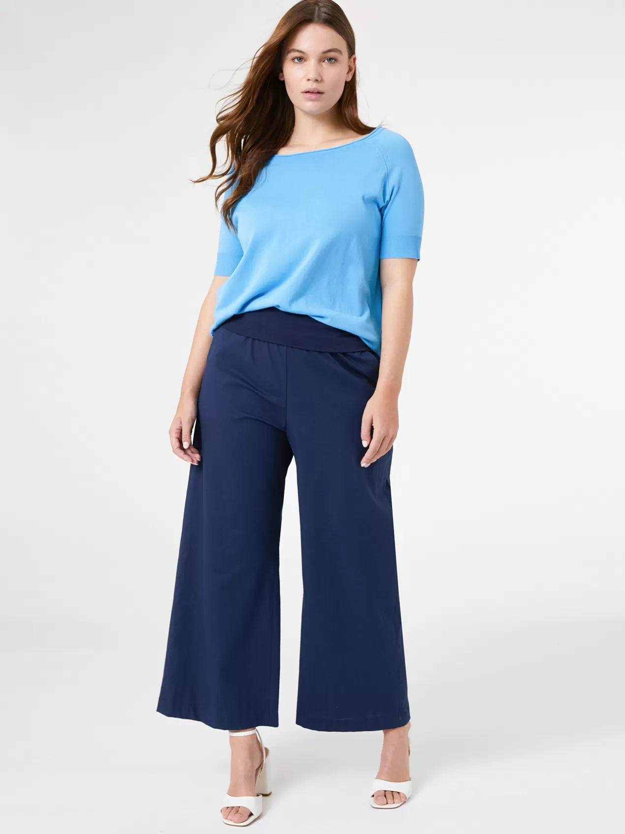 Online Elena Mirò Pull A Manches Courtes De Couleur Unie Light - Blue