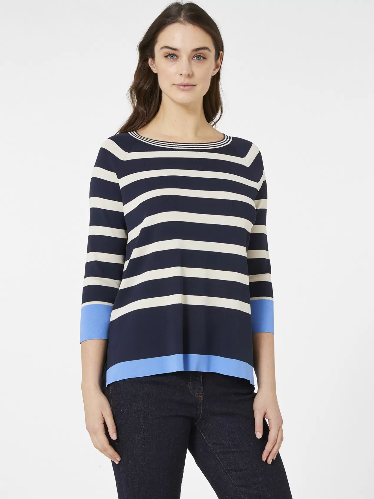 Cheap Elena Mirò Pull A Rayures En Viscose Confortable Bleu