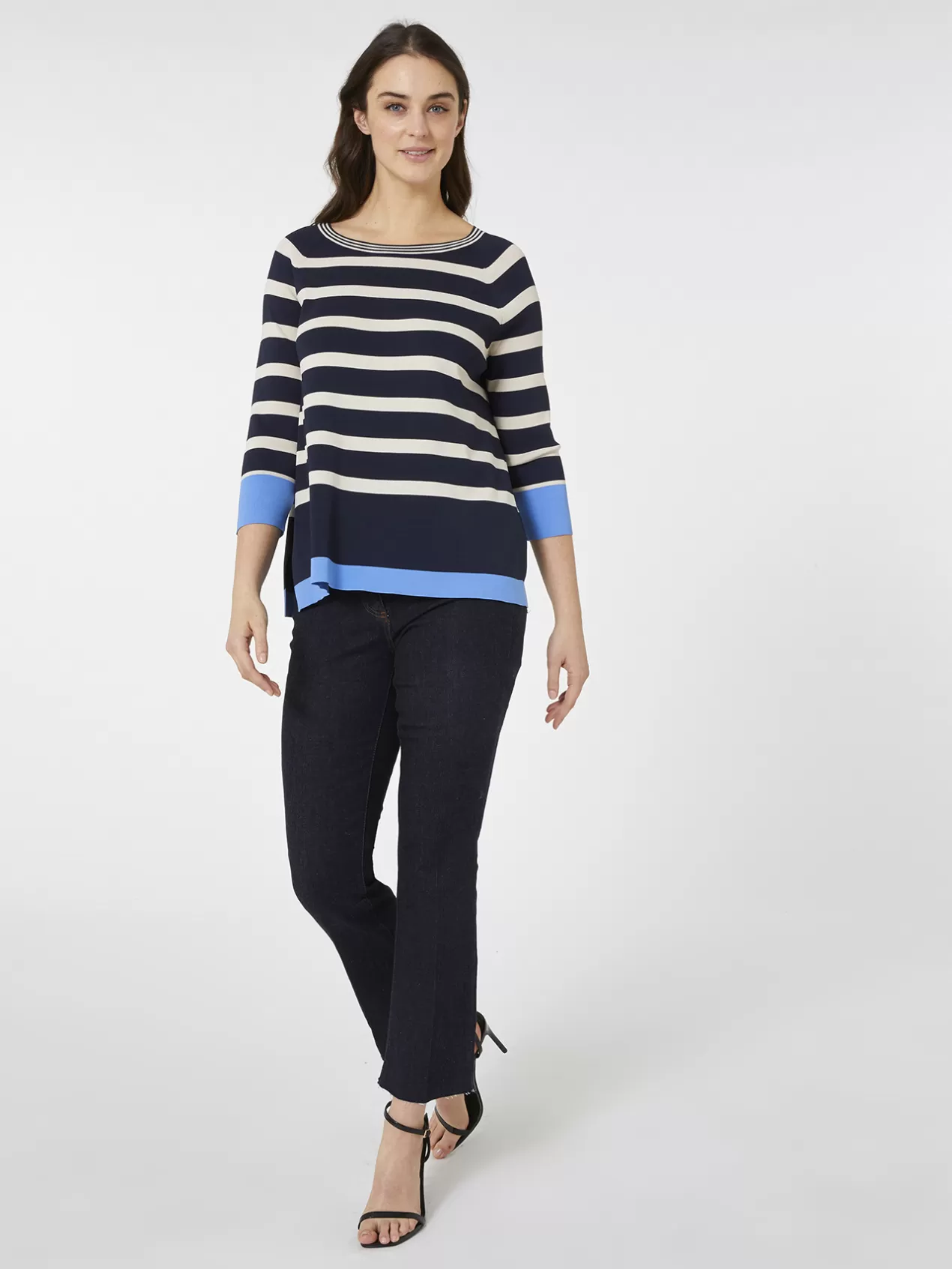 Cheap Elena Mirò Pull A Rayures En Viscose Confortable Bleu