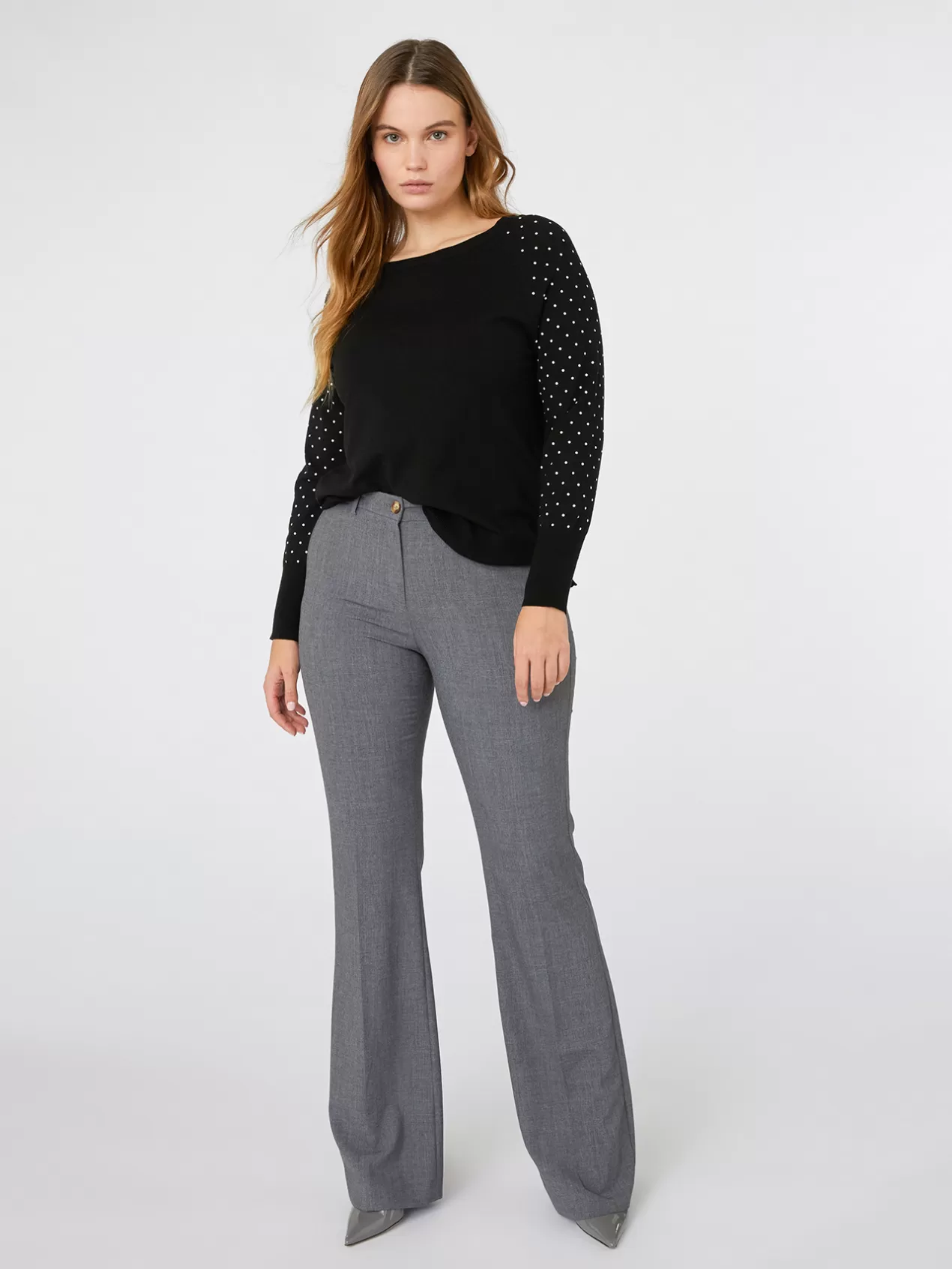 Hot Elena Mirò Pull Avec Applications Sur Les Manches Noir