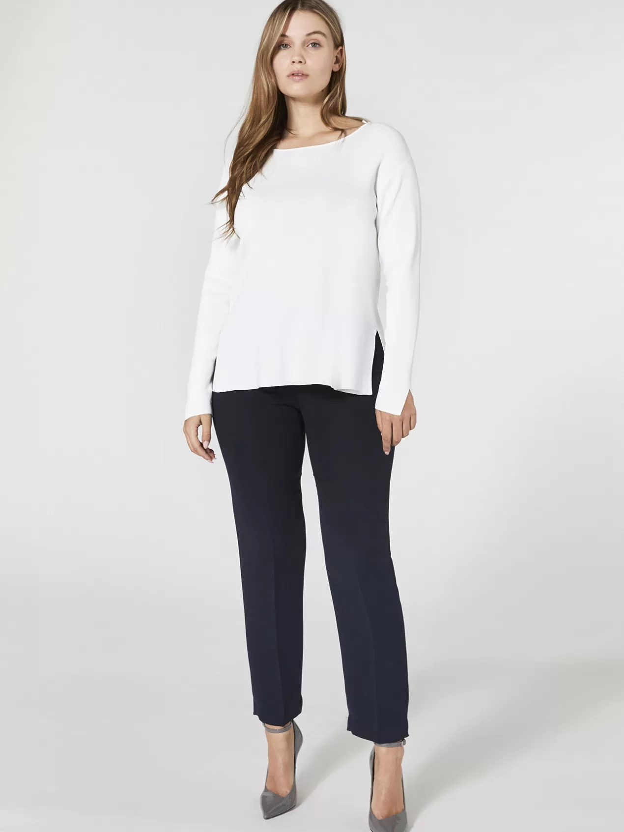 Outlet Elena Mirò Pull Avec Col Bateau Blanc