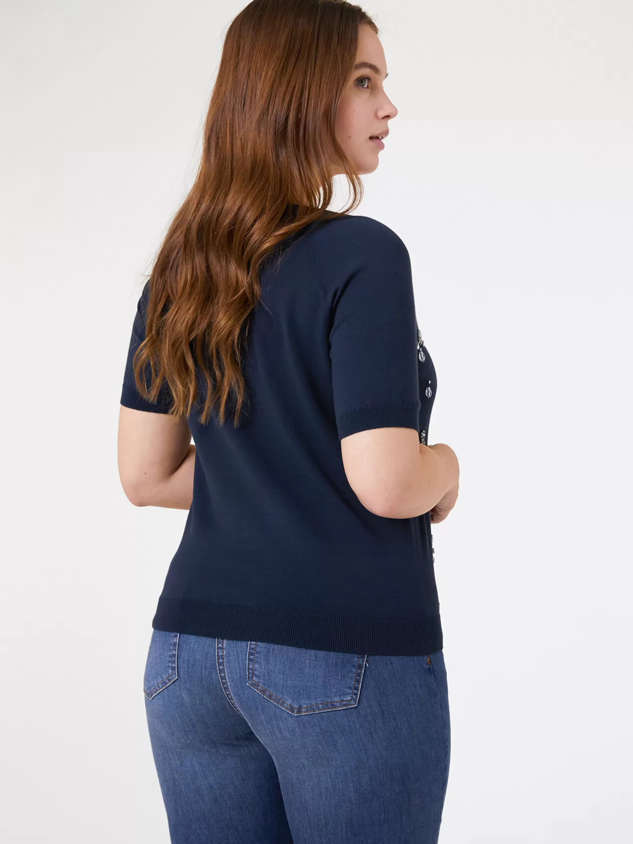 Flash Sale Elena Mirò Pull Ecovero™ Avec Broderie Fine Bleu