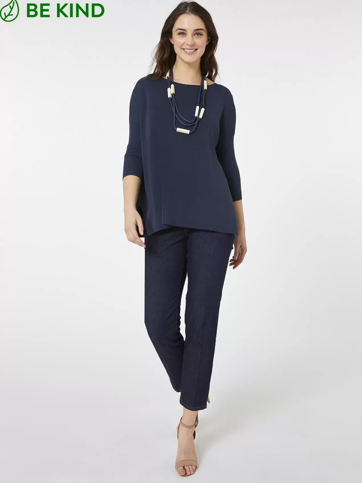 New Elena Mirò Pull En Crepe De Viscose Avec Collier Bleu