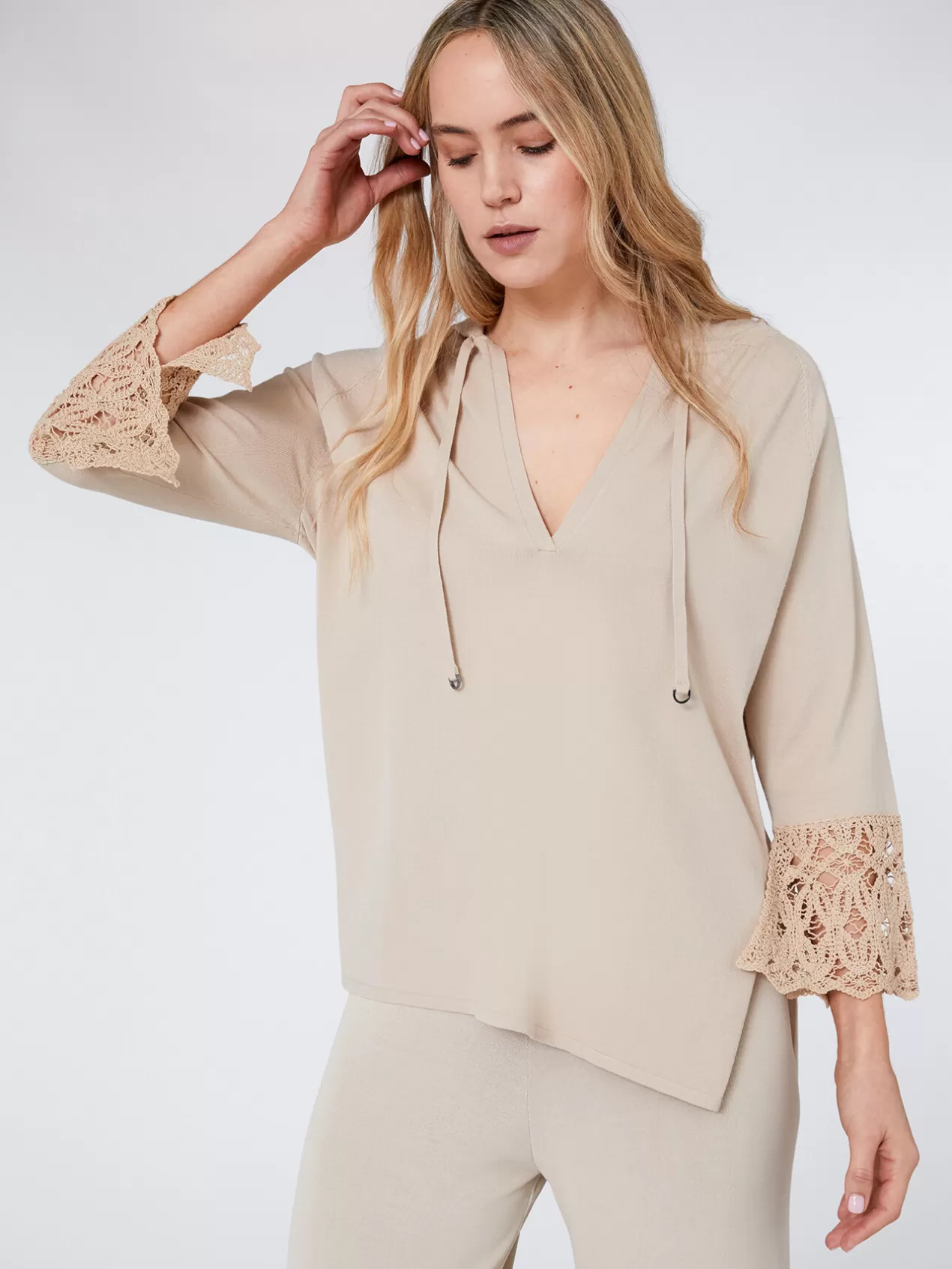 Outlet Elena Mirò Pull En Eco-Viscose Avec Insert En Macrame Beige