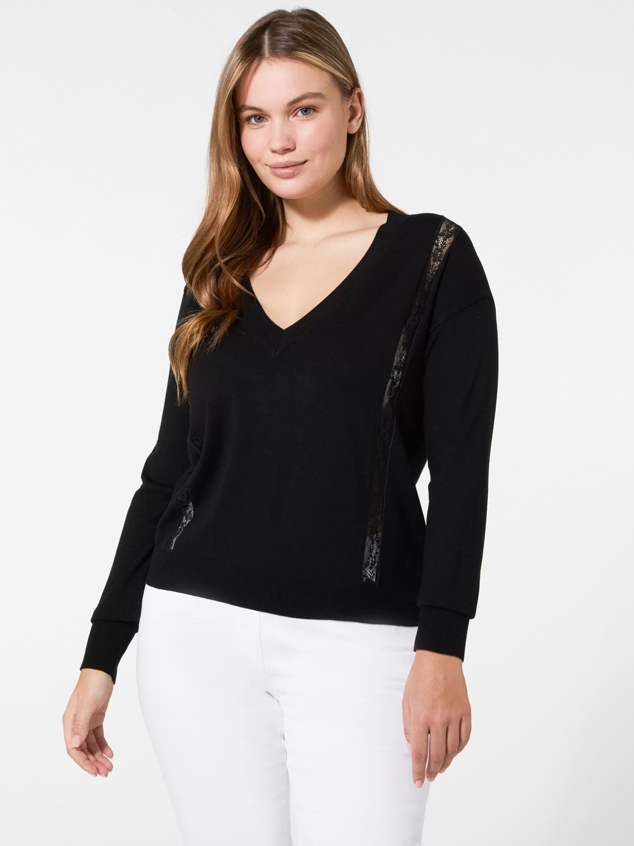 Cheap Elena Mirò Pull En Viscose Ecologique Avec Inserts En Dentelle Noir
