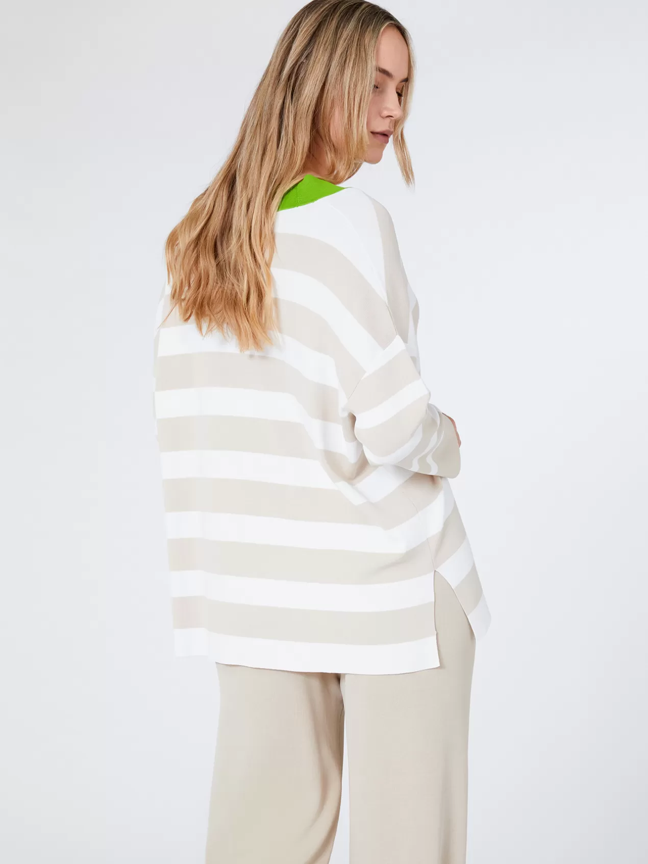 Clearance Elena Mirò Pull Raye Avec Bordure Coloree Beige