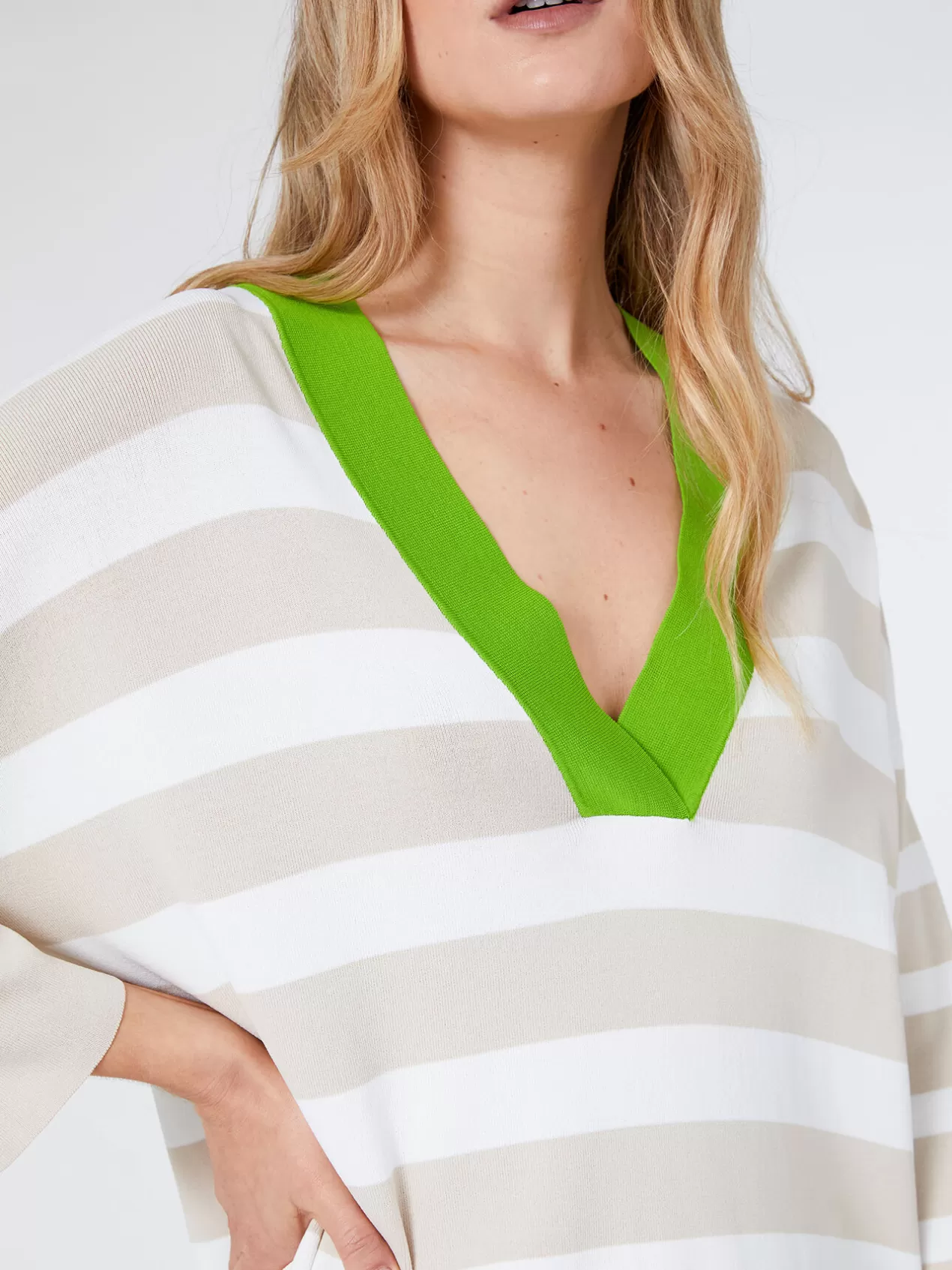 Clearance Elena Mirò Pull Raye Avec Bordure Coloree Beige