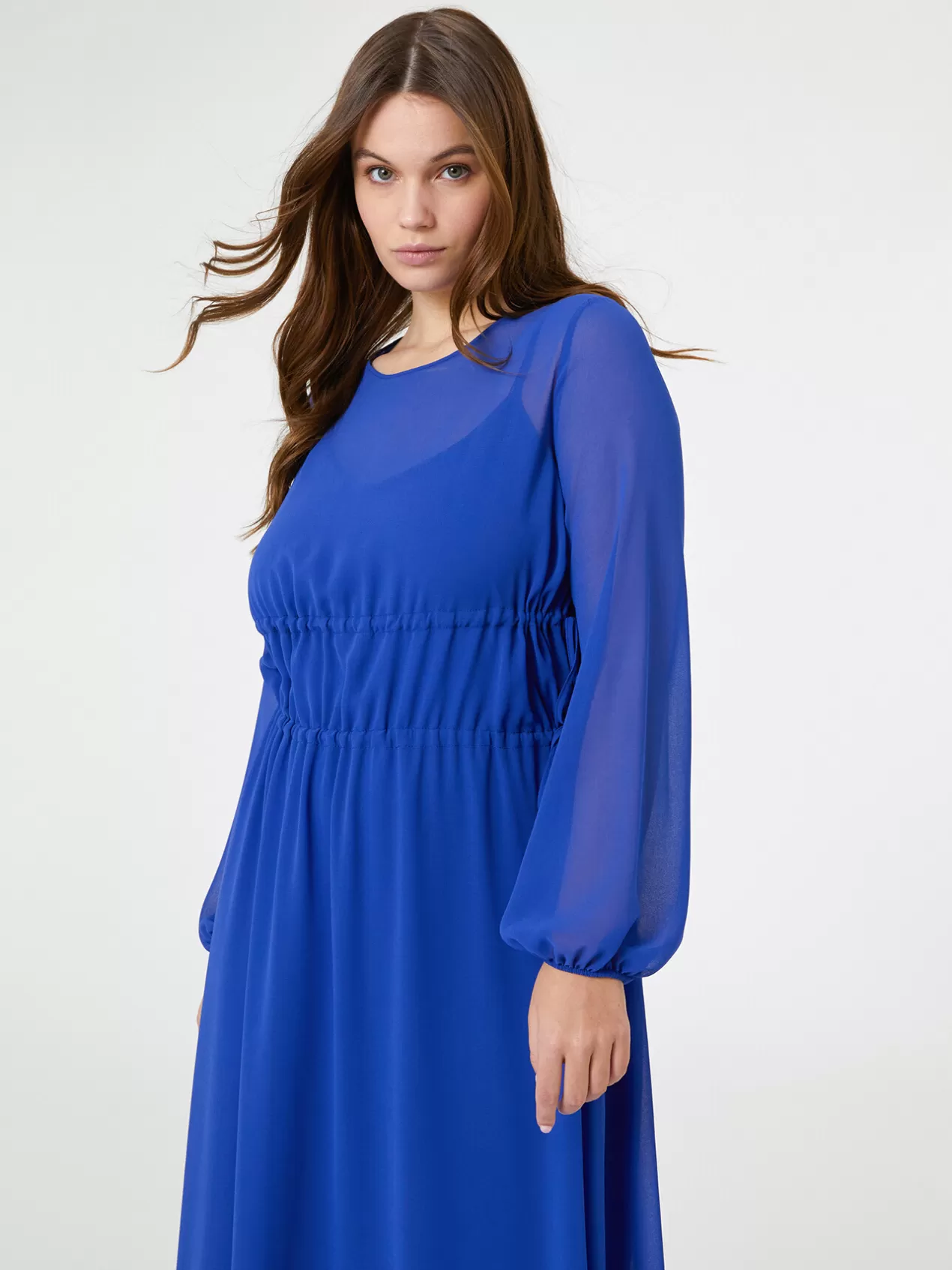 Cheap Elena Mirò Robe Avec Fronces Bleuet
