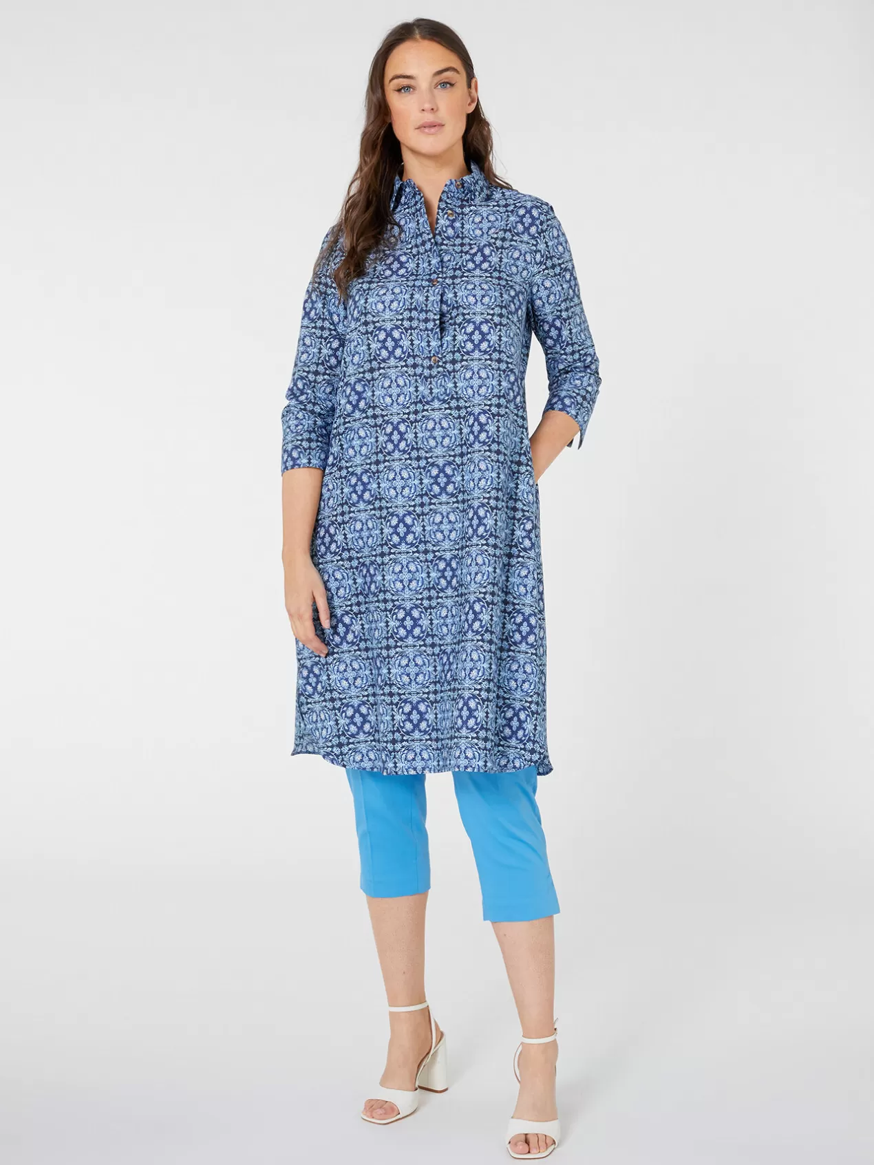 Clearance Elena Mirò Robe Chemisier A Fleurs Bleu