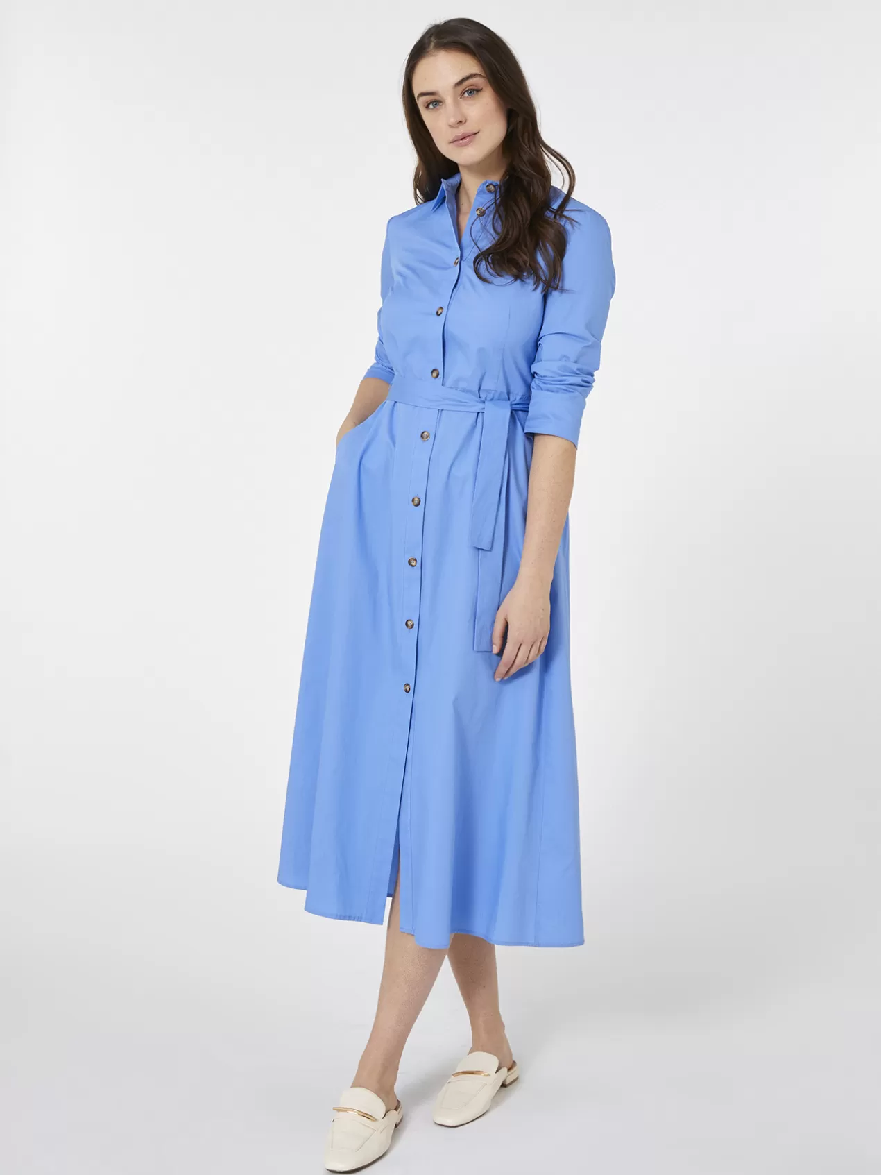 Best Elena Mirò Robe Chemisier En Toile De Coton Light - Blue