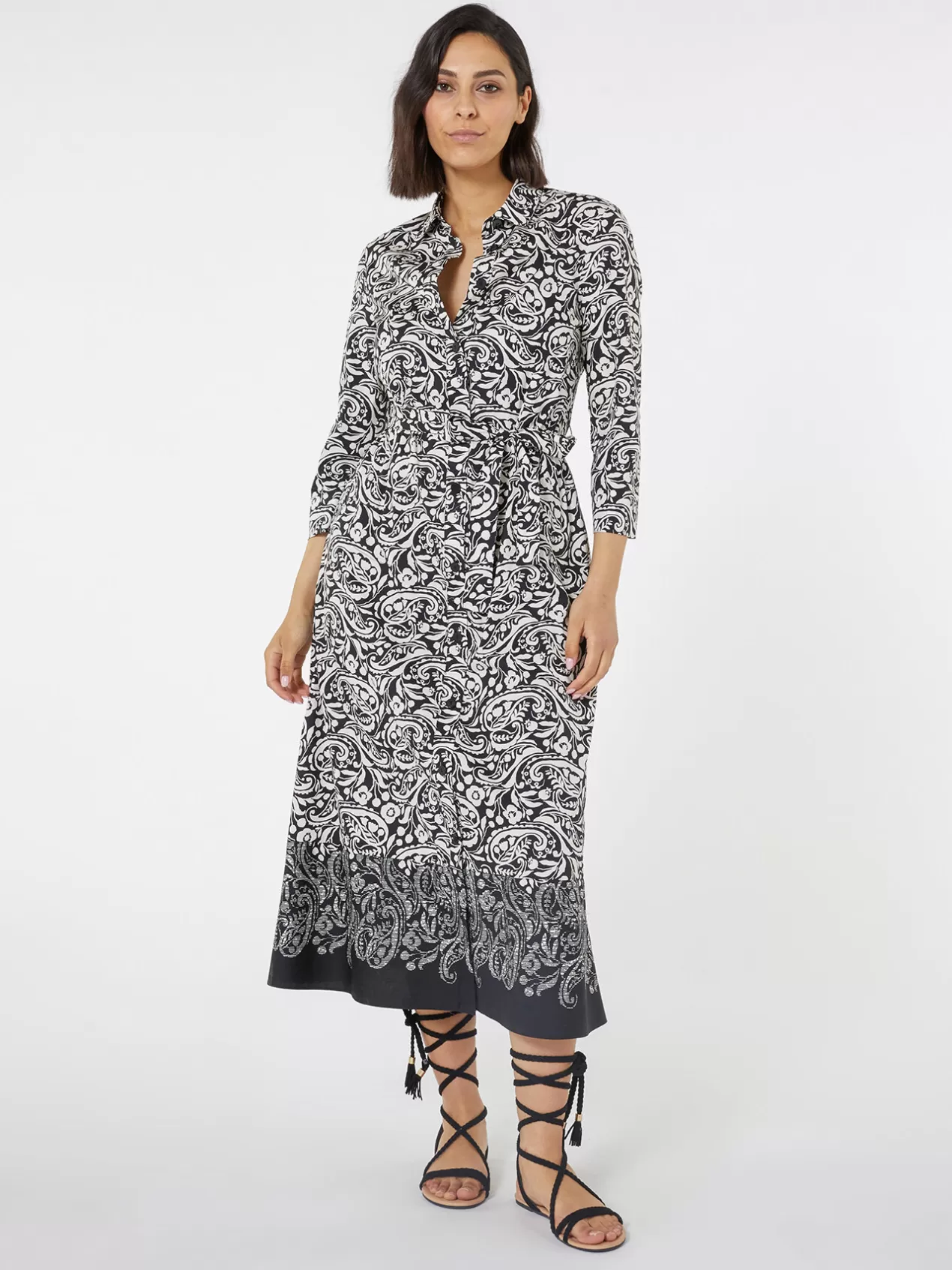 Fashion Elena Mirò Robe Chemisier Longue Imprimee Noir