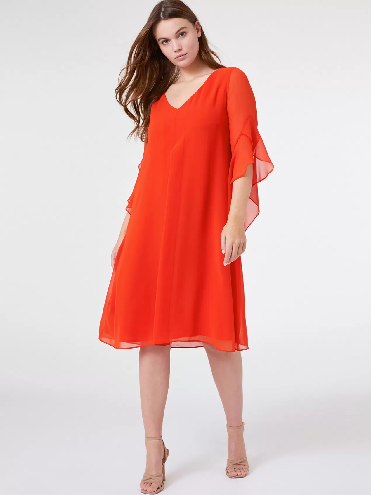 Shop Elena Mirò Robe Elegante Avec Manches Evasees Orange Soleil