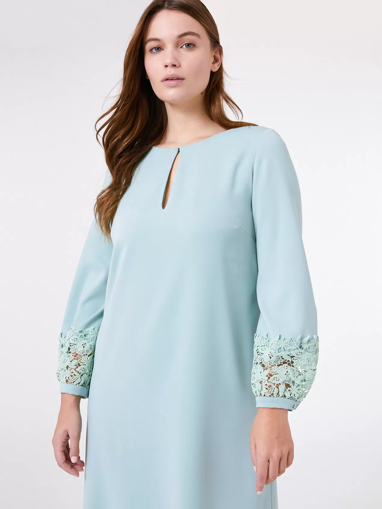 Discount Elena Mirò Robe Elegante En Cady Avec Dentelle Green Water