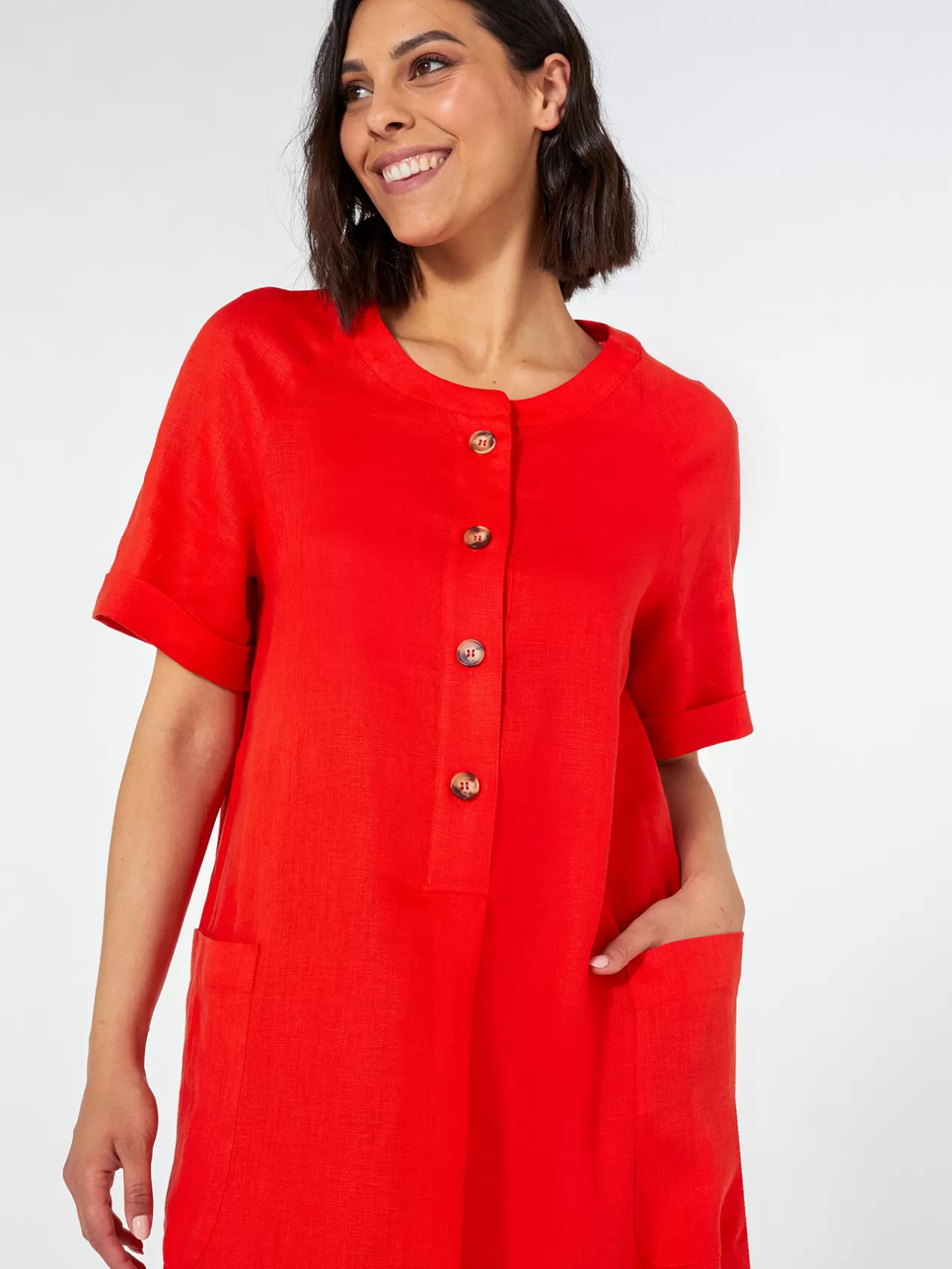 Best Elena Mirò Robe En Lin A Col Bateau Rouge