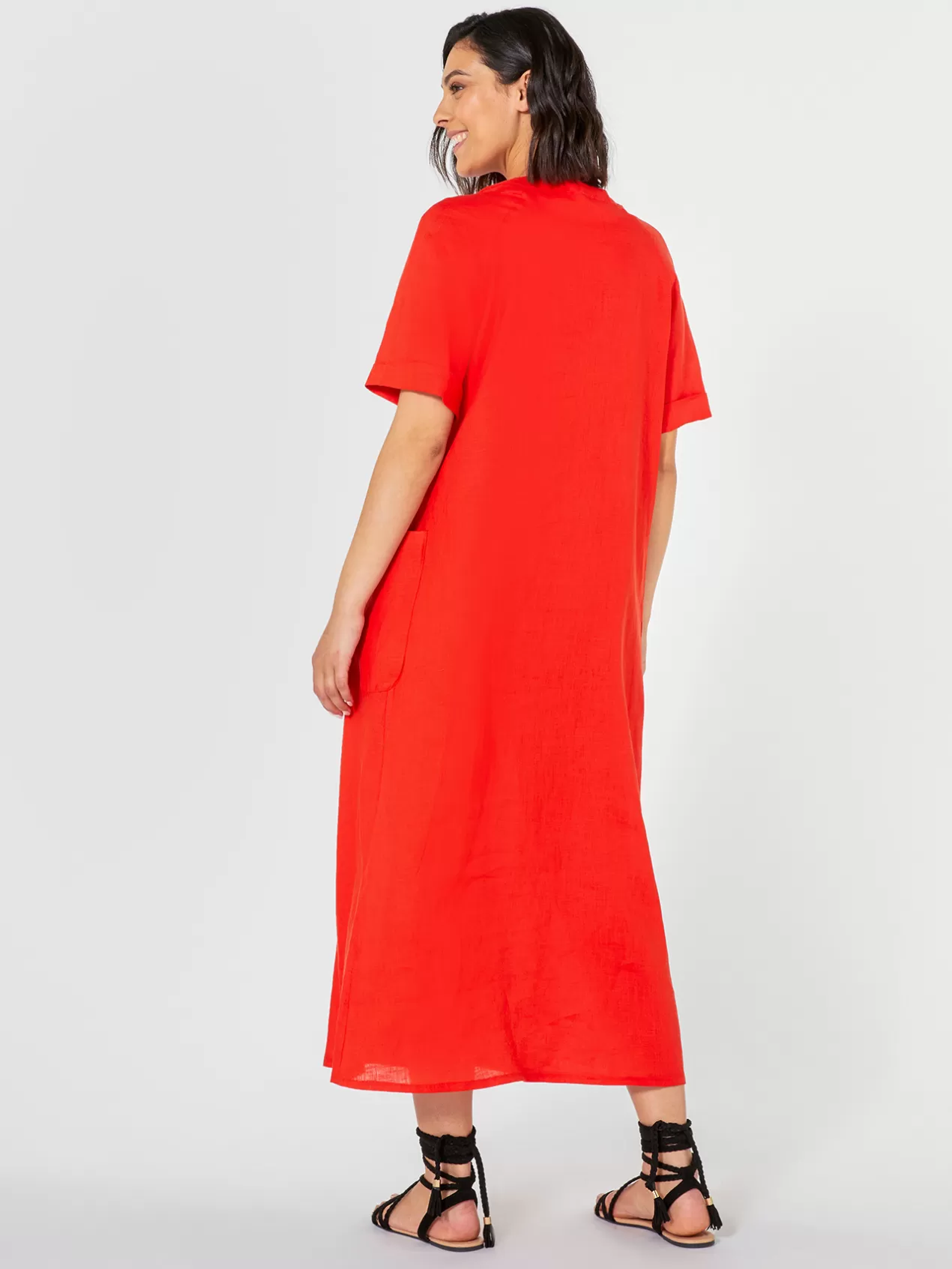 Best Elena Mirò Robe En Lin A Col Bateau Rouge