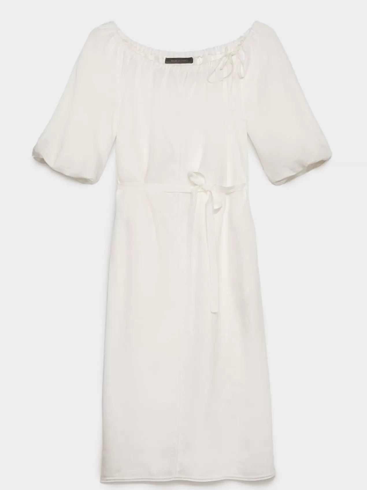 Clearance Elena Mirò Robe En Lin Avec Fine Ceinture Blanc